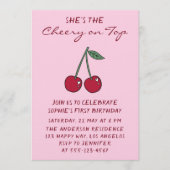 Cute Pink Cherry on Top First Birthday 招待状 (正面)
