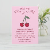Cute Pink Cherry on Top First Birthday 招待状 (スタンド正面)