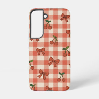 "Cute Pink Cherry Pattern Samsung Galaxy S22 Case S22ケース