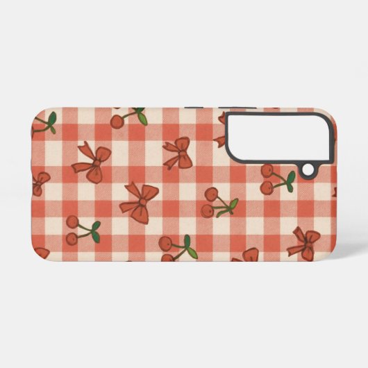 "Cute Pink Cherry Pattern Samsung Galaxy S22 Case  Galaxyケース (裏面横)