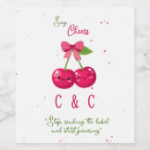 Cute Pink Cherry "Say Cheers" Funny Wedding ワインラベル (シングルラベル)