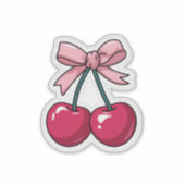 Cute Pink Cherry with Bow Sticker - Kawaii Aesthet シール (正面)