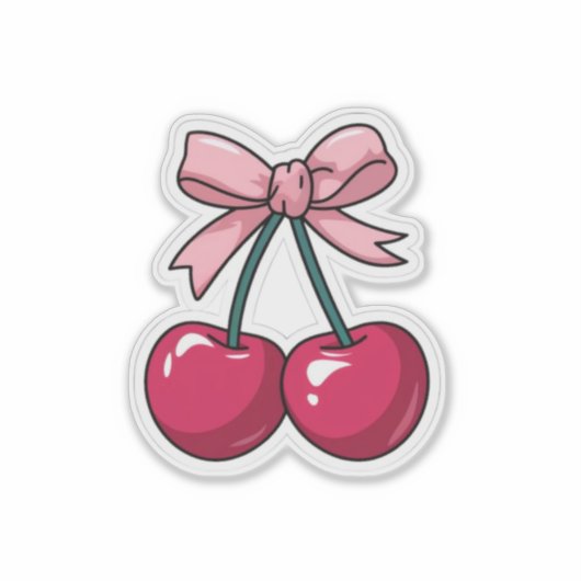 Cute Pink Cherry with Bow Sticker - Kawaii Aesthet シール (正面)