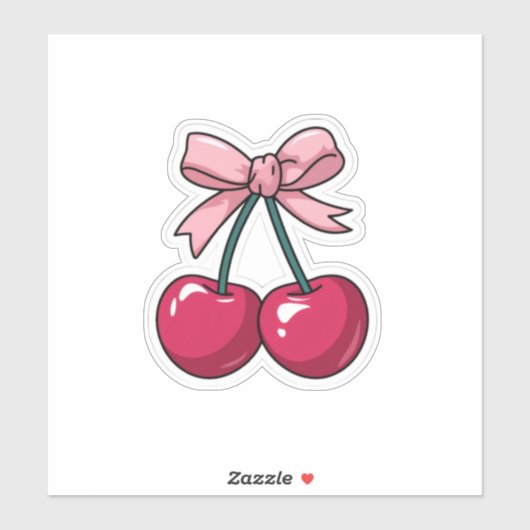 Cute Pink Cherry with Bow Sticker - Kawaii Aesthet シール (シート)
