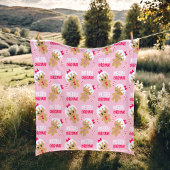 cute pink Christmas Blanket for kids gingerbread フリースブランケット