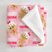 cute pink Christmas Blanket for kids gingerbread フリースブランケット