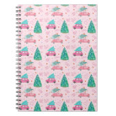 Cute Pink Christmas Car Tree Seamless Pattern ノートブック (正面)