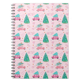 Cute Pink Christmas Car Tree Seamless Pattern ノートブック