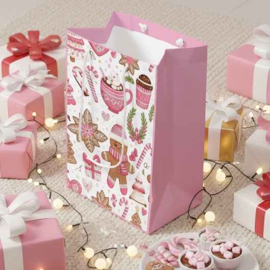 Cute Pink Christmas Gift Bag ミディアムペーパーバッグ
