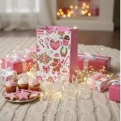 Cute Pink Christmas Gift Bag ミディアムペーパーバッグ