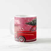 “Cute Pink Christmas Mug – Red Car & Tree Holiday コーヒーマグカップ (正面左)