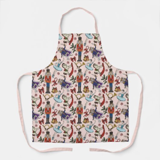 Cute Pink Christmas Nutcracker Ballet Pattern エプロン (正面)