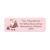 Cute Pink Christmas Santa Claus Holding Presents ラベル (正面)