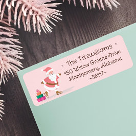 Cute Pink Christmas Santa Claus Ice Skating  ラベル