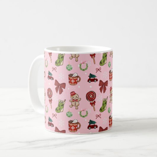 Cute Pink Christmas Seamless Pattern コーヒーマグカップ (正面左)