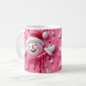Cute Pink Christmas Snowman Mug コーヒーマグカップ (正面左)