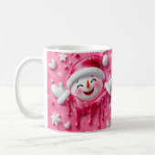 Cute Pink Christmas Snowman Mug コーヒーマグカップ (左)