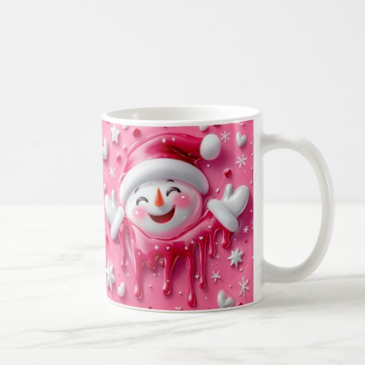 Cute Pink Christmas Snowman Mug コーヒーマグカップ (右)
