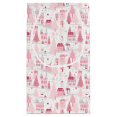 Cute Pink Christmas Village Snowy Day  スモールペーパーバッグ (裏面)