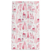 Cute Pink Christmas Village Snowy Day  スモールペーパーバッグ (正面)