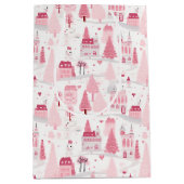 Cute Pink Christmas Village Snowy Day  ミディアムペーパーバッグ (正面)
