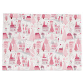Cute Pink Christmas Village Snowy Day ラージペーパーバッグ (裏面)