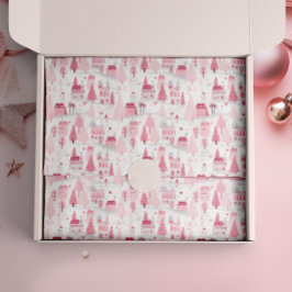 Cute Pink Christmas Village Snowy Day 薄葉紙