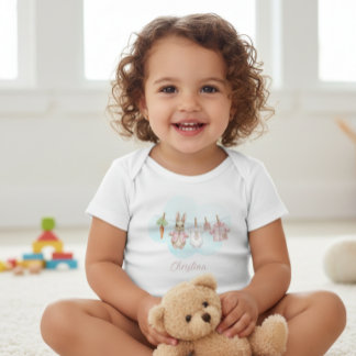 Cute Pink Clothesline Peter the Rabbit  ベビーボディスーツ