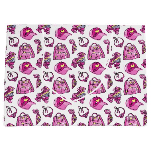 Cute Pink Cool Girl Things ラージペーパーバッグ (正面)