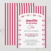 Cute Pink Coquette Bow Girl Tenth Birthday  招待状 (正面/裏面)