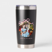 Cute Pink Coquette Bow Ribbon Custom Photo Gift 保温保冷タンブラー (正面)