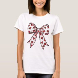 Cute Pink Coquette Bow with Red Hearts Valentine Tシャツ