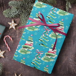 Cute pink Coquette bows Christmas trees aqua ラッピングペーパー