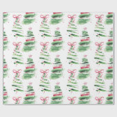 Cute pink Coquette bows Christmas trees creme ラッピングペーパー (フラット)