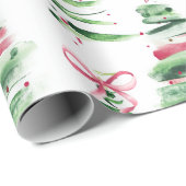Cute pink Coquette bows Christmas trees creme ラッピングペーパー (ロールコーナー)