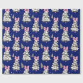 Cute pink Coquette bows Christmas trees royal blue ラッピングペーパー (フラット)