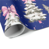 Cute pink Coquette bows Christmas trees royal blue ラッピングペーパー (ロールコーナー)