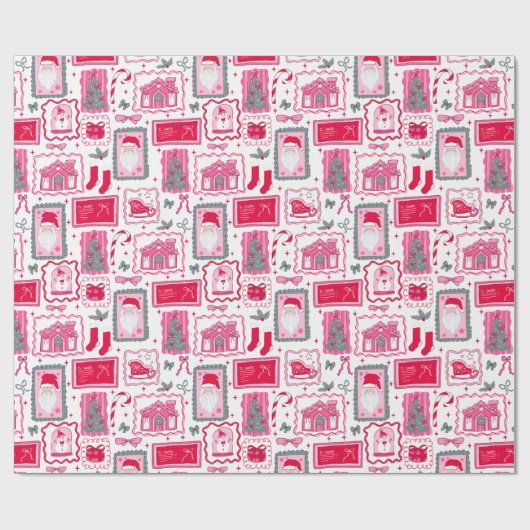 Cute Pink Coquette Frames Pattern Christmas ラッピングペーパー (フラット)