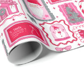 Cute Pink Coquette Frames Pattern Christmas ラッピングペーパー (ロールコーナー)