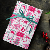 Cute Pink Coquette Frames Pattern Christmas ラッピングペーパー