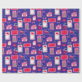 Cute Pink Coquette Frames Pattern Christmas Blue ラッピングペーパー (フラット)