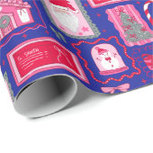 Cute Pink Coquette Frames Pattern Christmas Blue ラッピングペーパー (ロールコーナー)