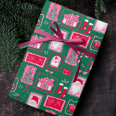 Cute Pink Coquette Frames Pattern Christmas green ラッピングペーパー