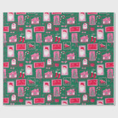 Cute Pink Coquette Frames Pattern Christmas green ラッピングペーパー (フラット)