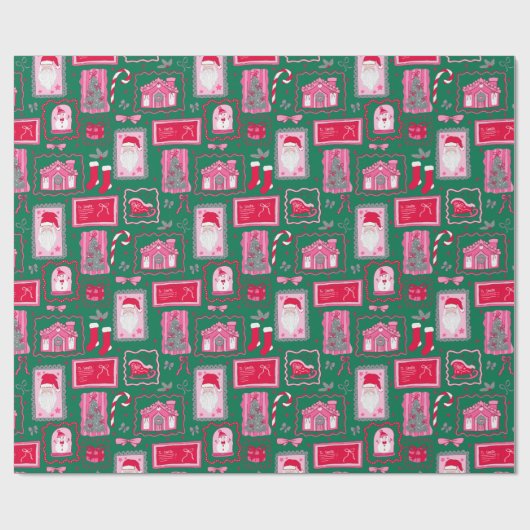 Cute Pink Coquette Frames Pattern Christmas green ラッピングペーパー (フラット)