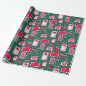 Cute Pink Coquette Frames Pattern Christmas green ラッピングペーパー (アンロールド)