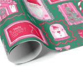 Cute Pink Coquette Frames Pattern Christmas green ラッピングペーパー (ロールコーナー)