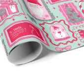 Cute Pink Coquette Frames Pattern Christmas mint ラッピングペーパー (ロールコーナー)