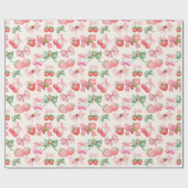 Cute Pink Coquette strawberry pattern ラッピングペーパー (フラット)