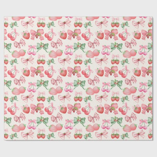 Cute Pink Coquette strawberry pattern ラッピングペーパー (フラット)